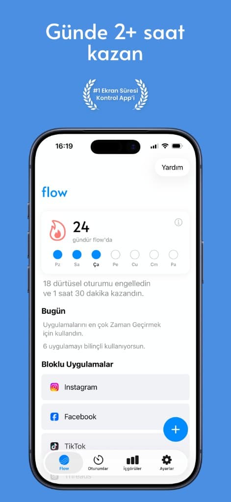 Flow uygulamasında bloklanan uygulamaları gösteren ekran